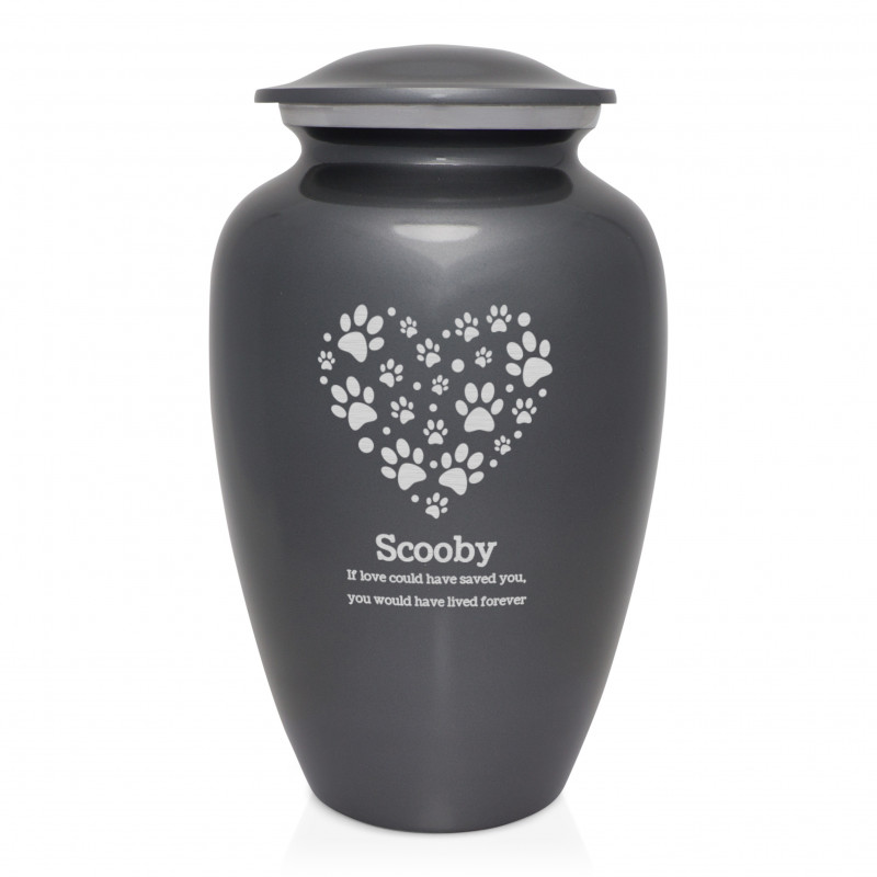 Extra Large Paw Print Heart Pet Cremation Urn - Gunmetal Gray