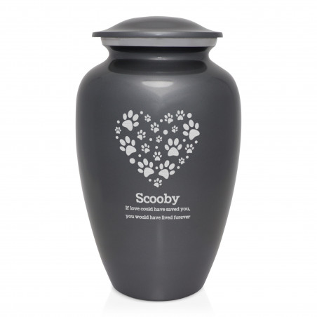 Extra Large Paw Print Heart Pet Cremation Urn - Gunmetal Gray