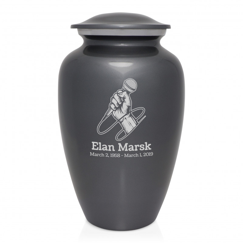Microphone Hand Cremation Urn - Gunmetal Gray