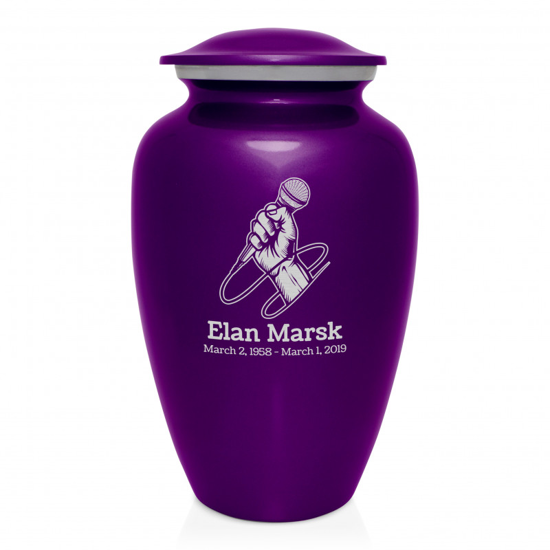 Microphone Hand Cremation Urn - Purple Luster
