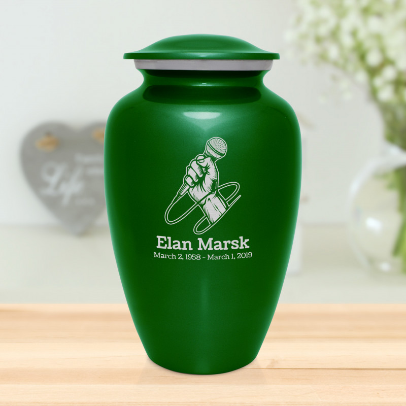 Microphone Hand Cremation Urn - Shamrock Green