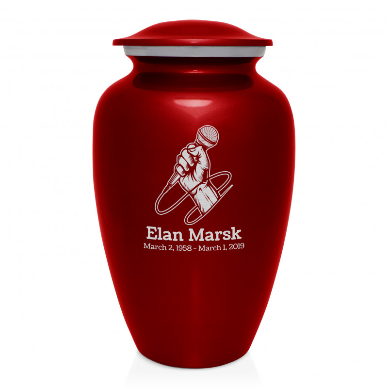 Microphone Hand Cremation Urn - Ruby Red