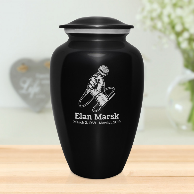 Microphone Hand Cremation Urn - Jet Black