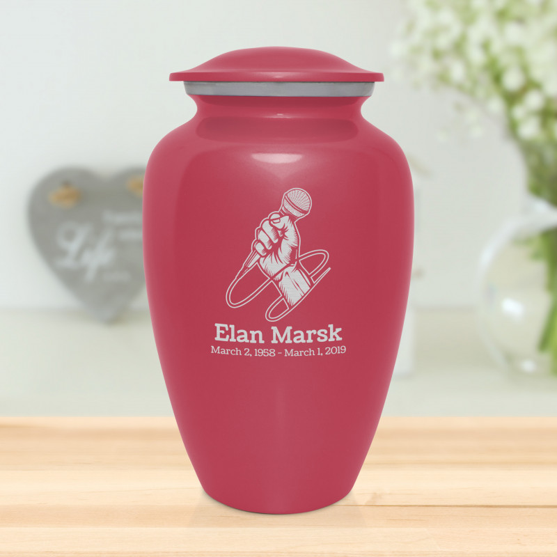 Microphone Hand Cremation Urn - Rose Pink