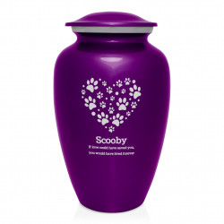 Extra Large Paw Print Heart Pet Cremation Urn - Purple Luster