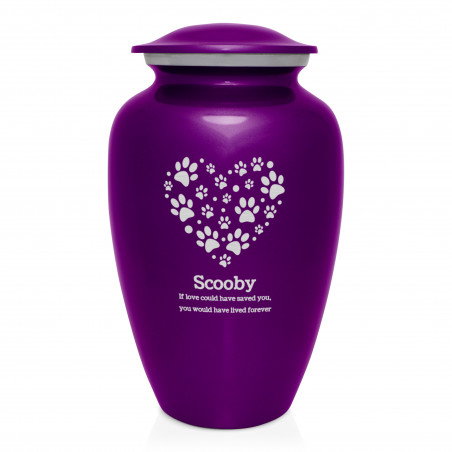 Extra Large Paw Print Heart Pet Cremation Urn - Purple Luster