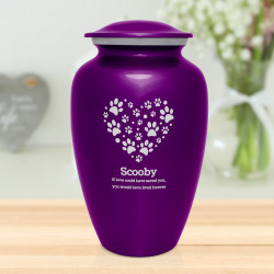 Extra Large Paw Print Heart Pet Cremation Urn - Purple Luster