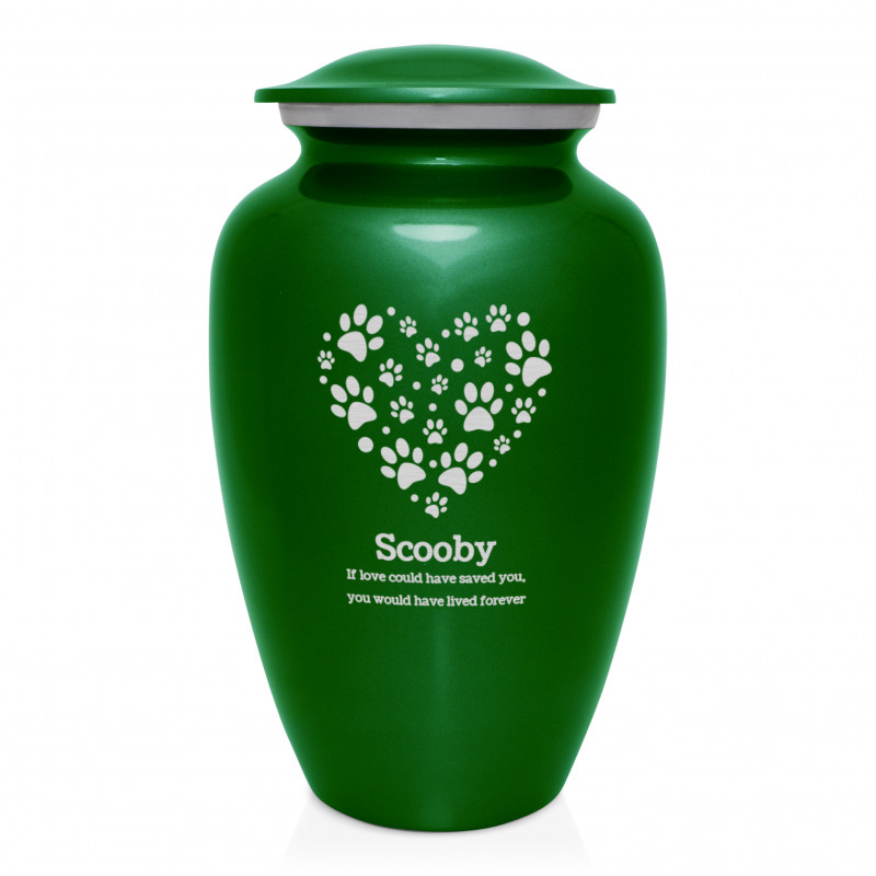 Extra Large Paw Print Heart Pet Cremation Urn - Shamrock Green