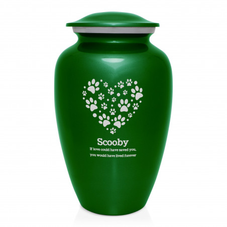 Extra Large Paw Print Heart Pet Cremation Urn - Shamrock Green