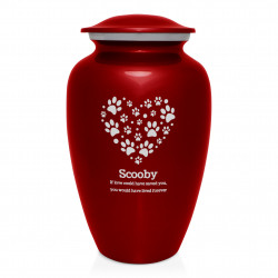 Extra Large Paw Print Heart Pet Cremation Urn - Ruby Red