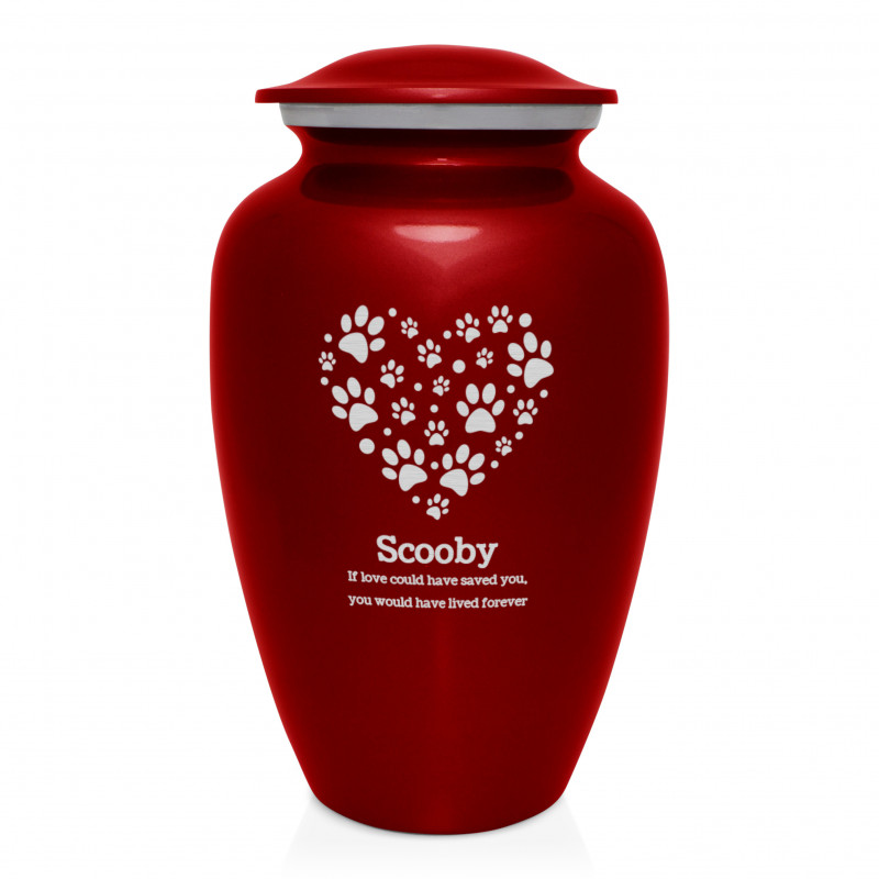 Extra Large Paw Print Heart Pet Cremation Urn - Ruby Red