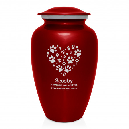 Extra Large Paw Print Heart Pet Cremation Urn - Ruby Red