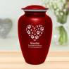 Extra Large Paw Print Heart Pet Cremation Urn - Ruby Red