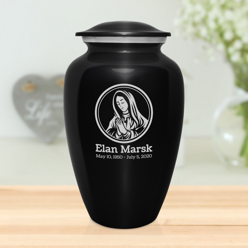 Mother Mary Cremation Urn - Jet Black