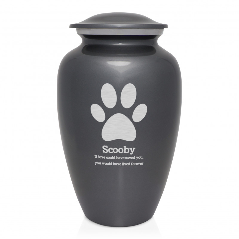 Extra Large Paw Print Pet Cremation Urn - Gunmetal Gray