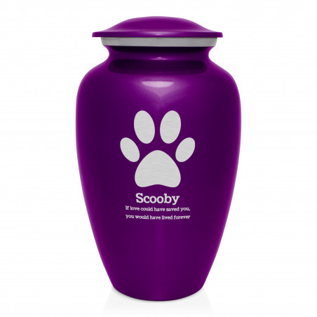 Extra Large Paw Print Pet Cremation Urn - Purple Luster