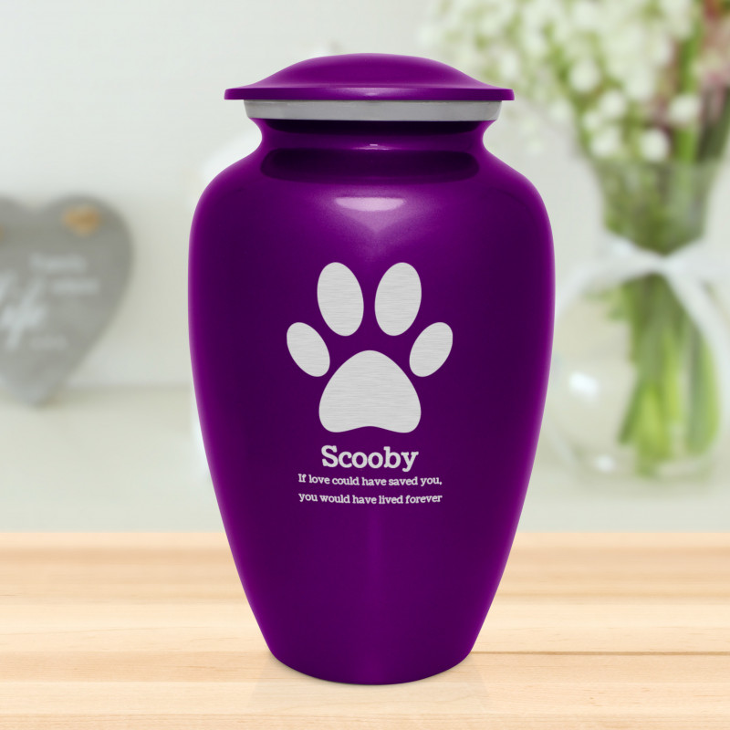 Extra Large Paw Print Pet Cremation Urn - Purple Luster
