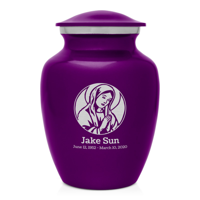 Virgin Mary Sharing Urn - Purple Luster