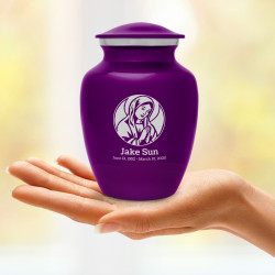 Virgin Mary Sharing Urn - Purple Luster