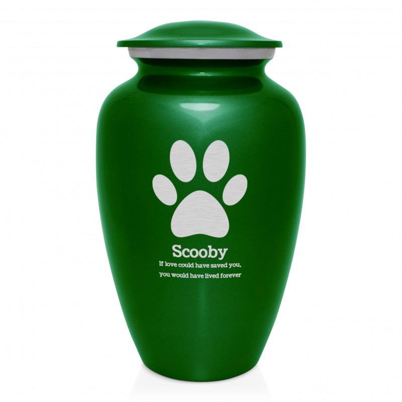 Extra Large Paw Print Pet Cremation Urn - Shamrock Green