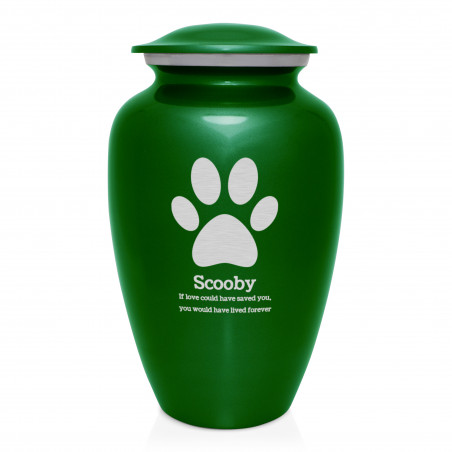 Extra Large Paw Print Pet Cremation Urn - Shamrock Green