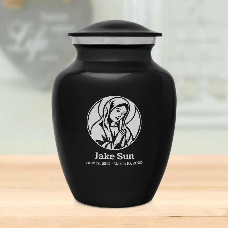 Virgin Mary Sharing Urn - Jet Black