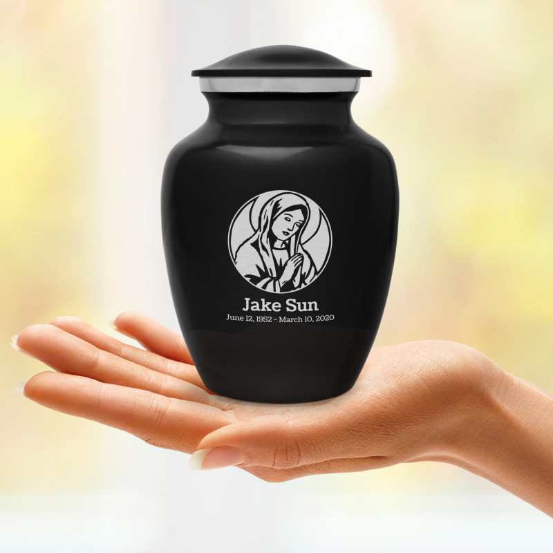 Virgin Mary Sharing Urn - Jet Black