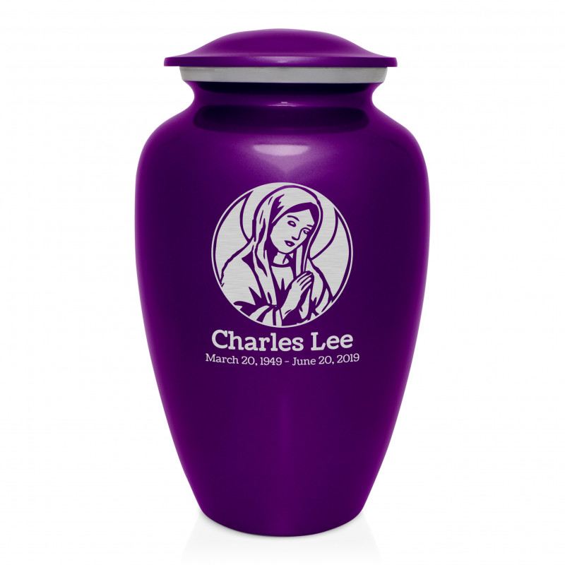 Virgin Mary Cremation Urn - Purple Luster