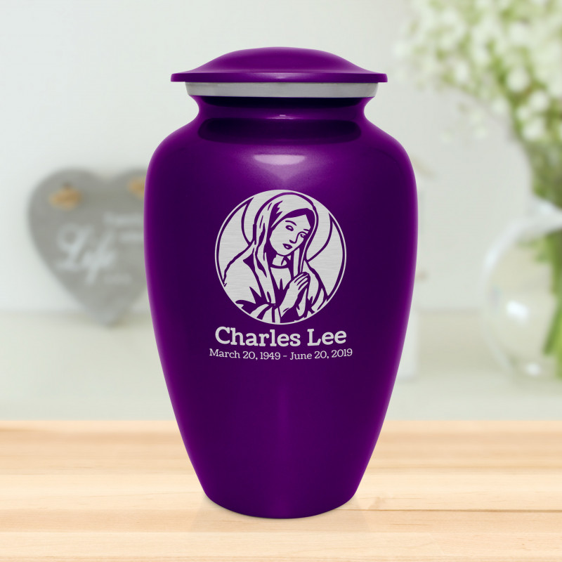 Virgin Mary Cremation Urn - Purple Luster