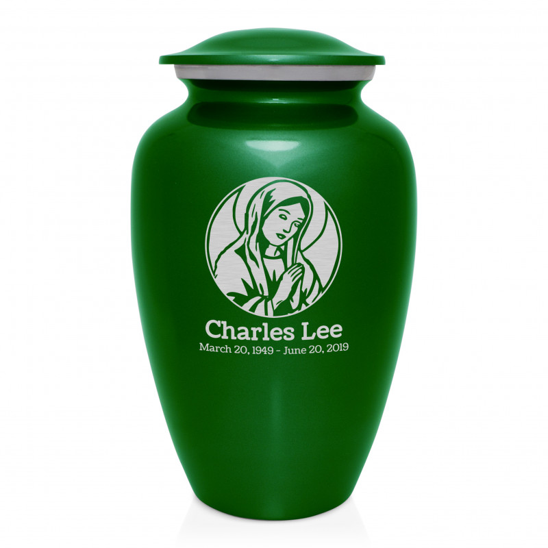 Virgin Mary Cremation Urn - Shamrock Green