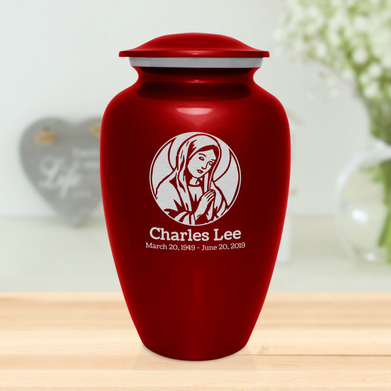 Virgin Mary Cremation Urn - Ruby Red