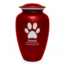Extra Large Paw Print Pet Cremation Urn - Ruby Red