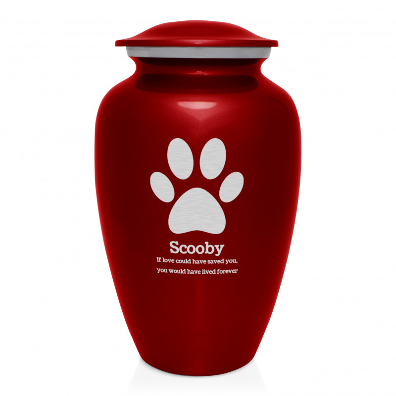 Extra Large Paw Print Pet Cremation Urn - Ruby Red