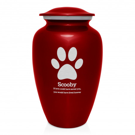 Extra Large Paw Print Pet Cremation Urn - Ruby Red