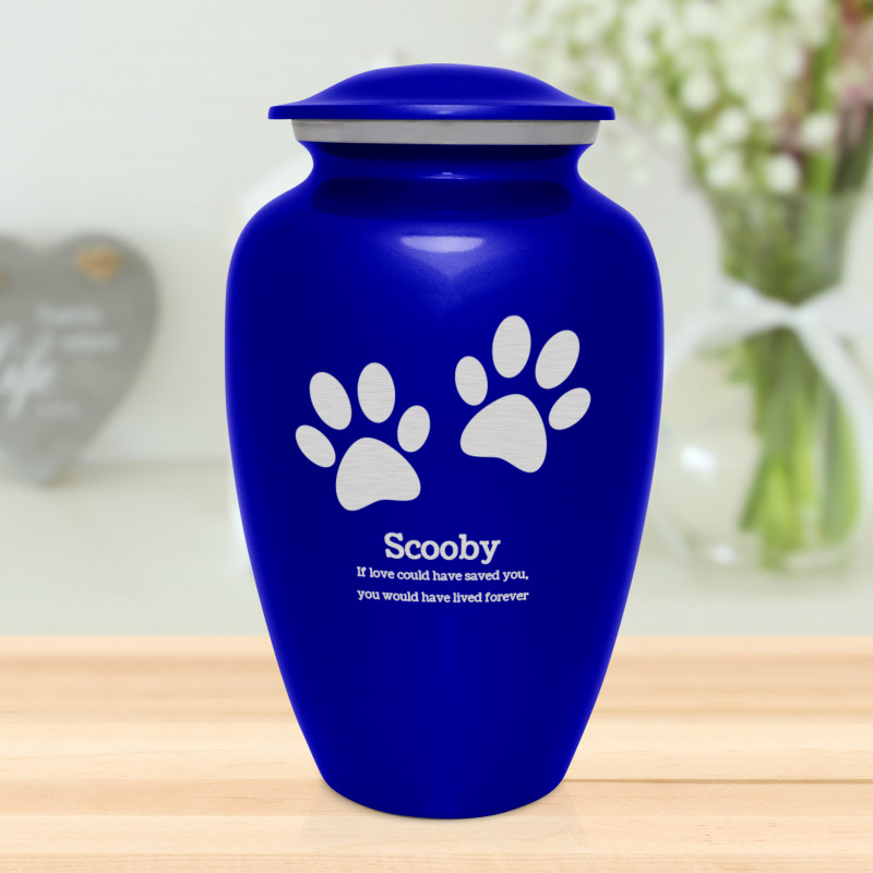 Extra Large Pawprints Pet Cremation Urn - Midnight Blue