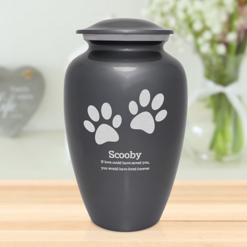 Extra Large Pawprints Pet Cremation Urn - Gunmetal Gray