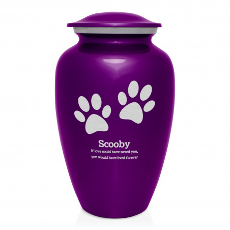 Extra Large Paw Prints Pet Cremation Urn - Purple Luster