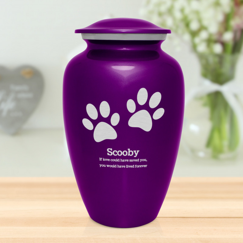 Extra Large Pawprints Pet Cremation Urn - Purple Luster
