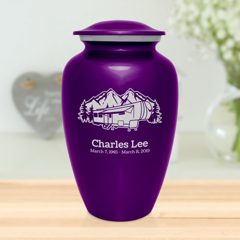 Fifth Wheel Camper Cremation Urn - Purple Luster