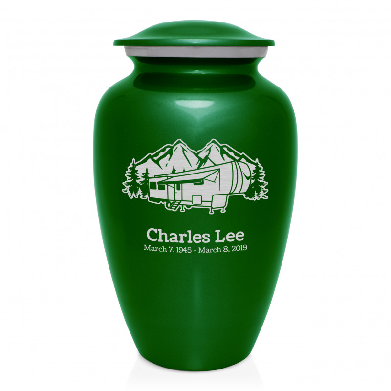 Fifth Wheel Camper Cremation Urn - Shamrock Green