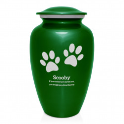 Extra Large Paw Prints Pet Cremation Urn - Shamrock Green