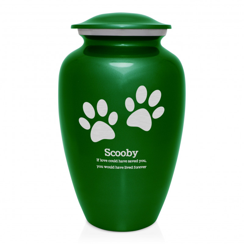 Extra Large Paw Prints Pet Cremation Urn - Shamrock Green
