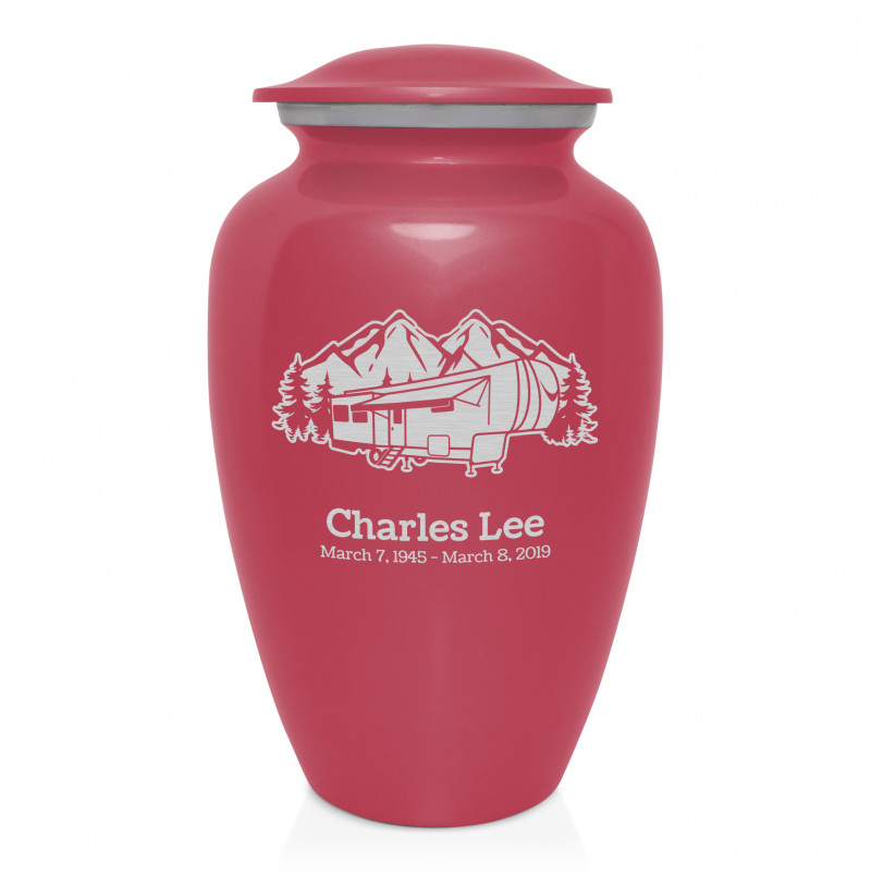 Fifth Wheel Camper Cremation Urn - Rose Pink