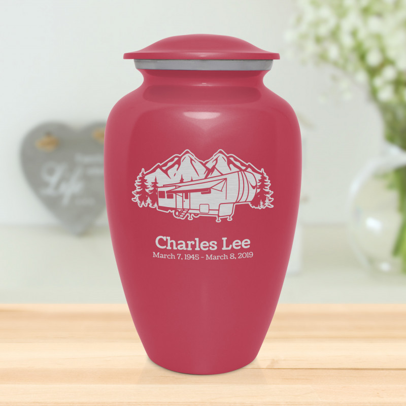 Fifth Wheel Camper Cremation Urn - Rose Pink