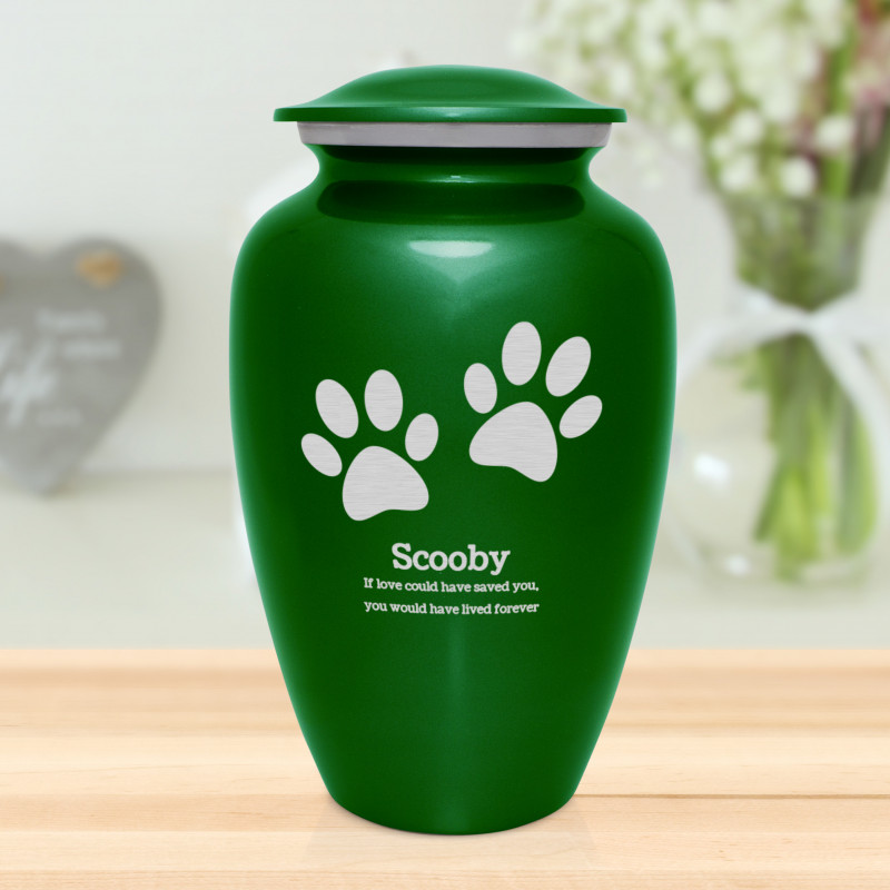 Extra Large Pawprints Pet Cremation Urn - Shamrock Green