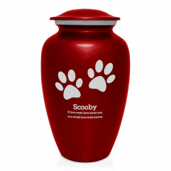 Extra Large Paw Prints Pet Cremation Urn - Ruby Red