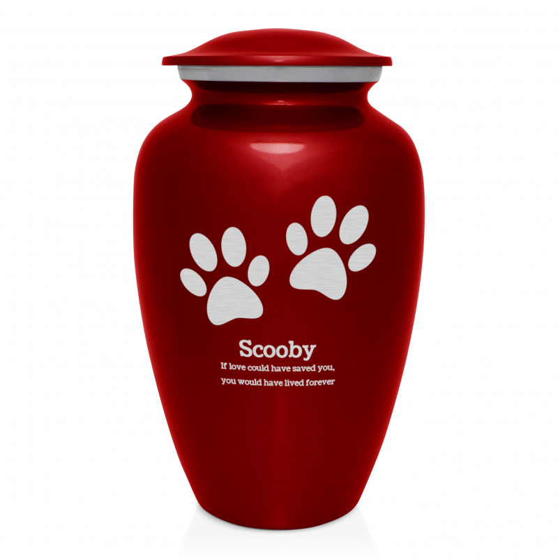 Extra Large Paw Prints Pet Cremation Urn - Ruby Red