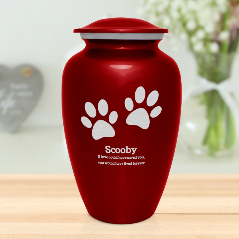 Extra Large Pawprints Pet Cremation Urn - Ruby Red