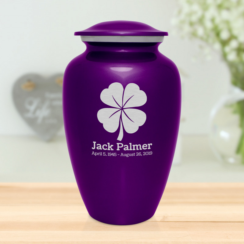 4 Leaf Clover Cremation Urn - Purple Luster