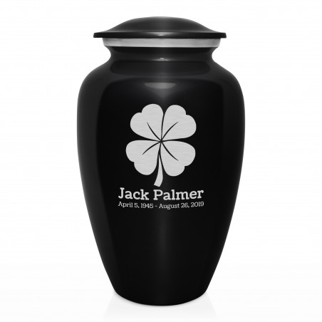 4 Leaf Clover Cremation Urn - Jet Black